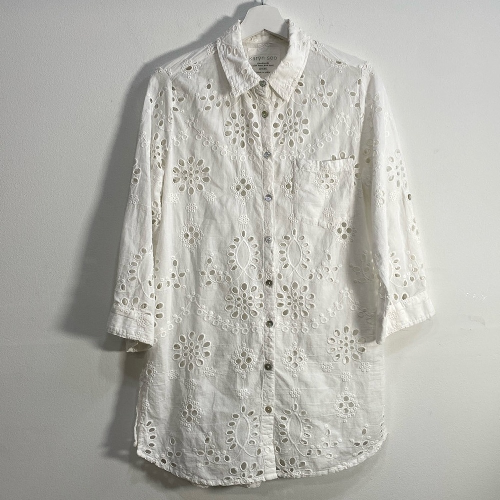 Karyn Seo Eyelet Cotton Top Hand Made Small Resort Lightweight